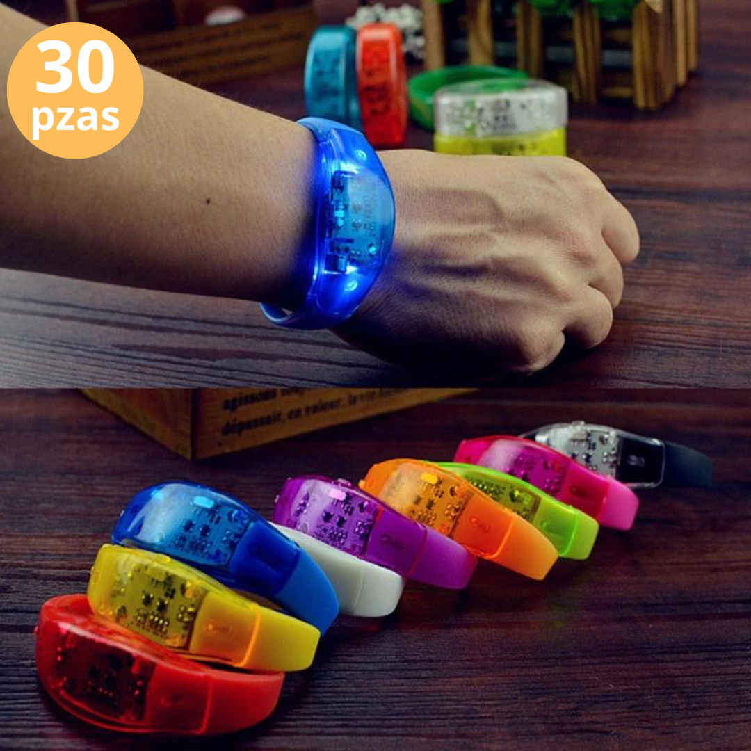 Pulseras Led Audiorítmicas 30pzas | Para Conciertos Festivales Boda Fiesta Xv Años Graduaciones Batucada