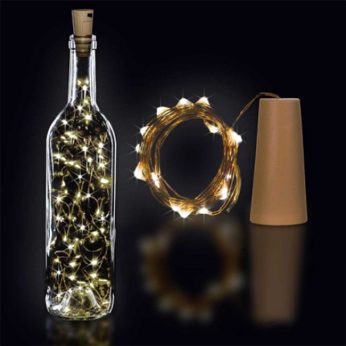 Series de luces led de alambre con corcho 2mts de pilas 5pzas