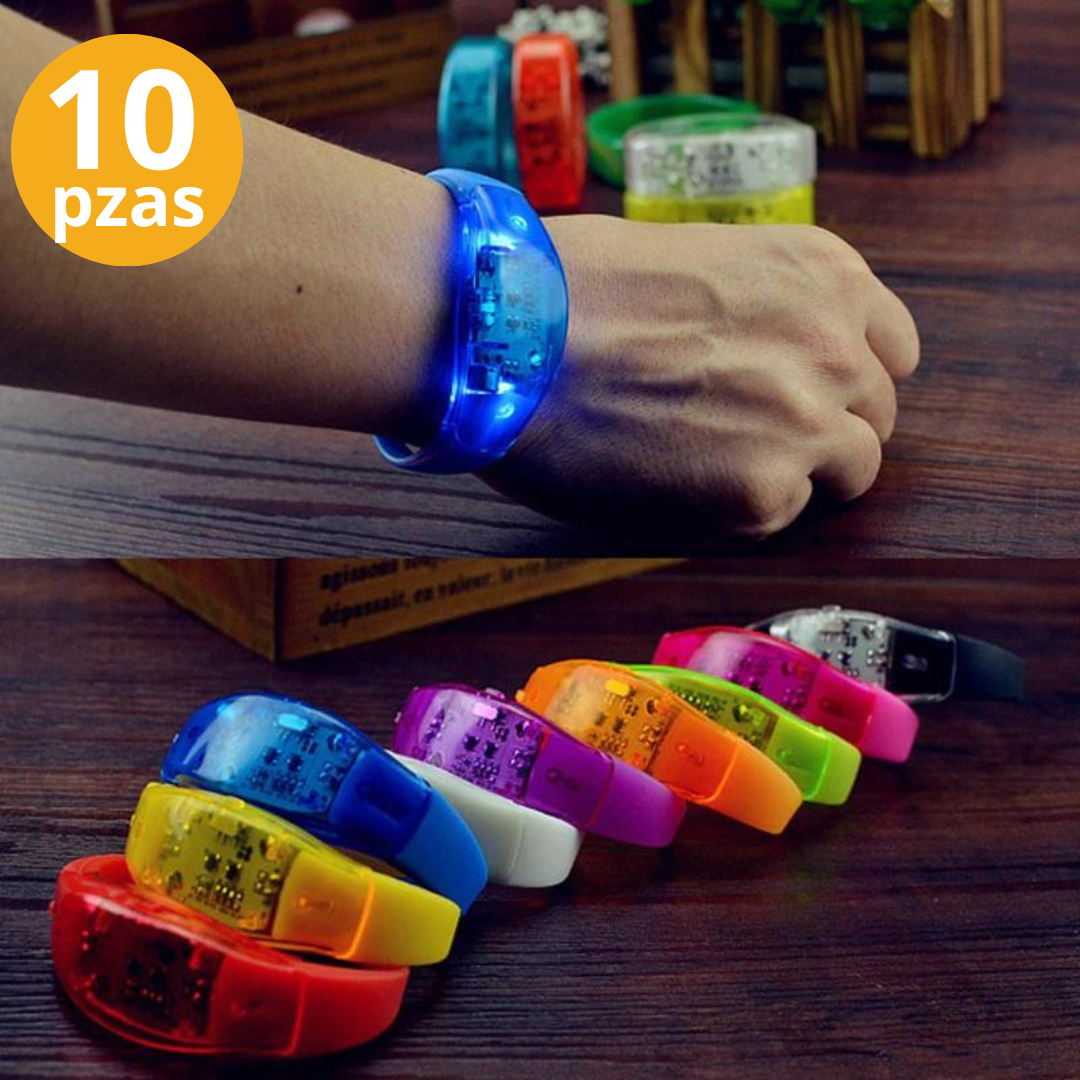 Pulseras Led Audiorítmicas 10pzas | Para Conciertos Festivales Boda Fiesta Xv Años Graduaciones Batucada