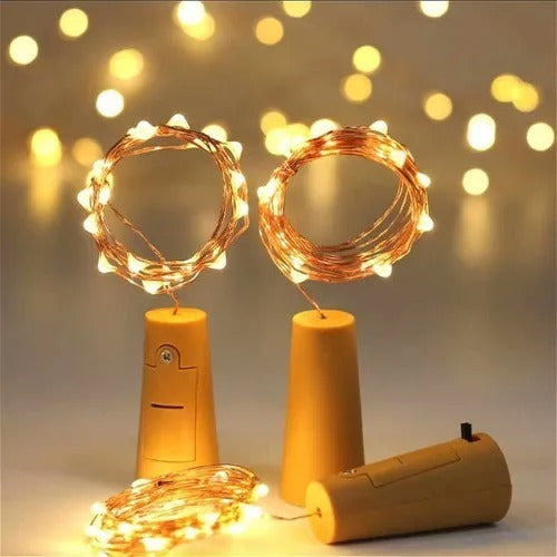 Series de luces led de alambre con corcho 2mts de pilas 5pzas