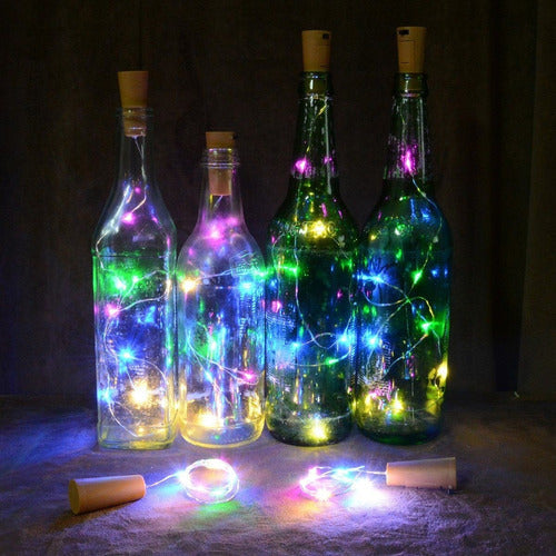 Series de luces led de alambre con corcho 2mts multicolor de pilas 3pzas