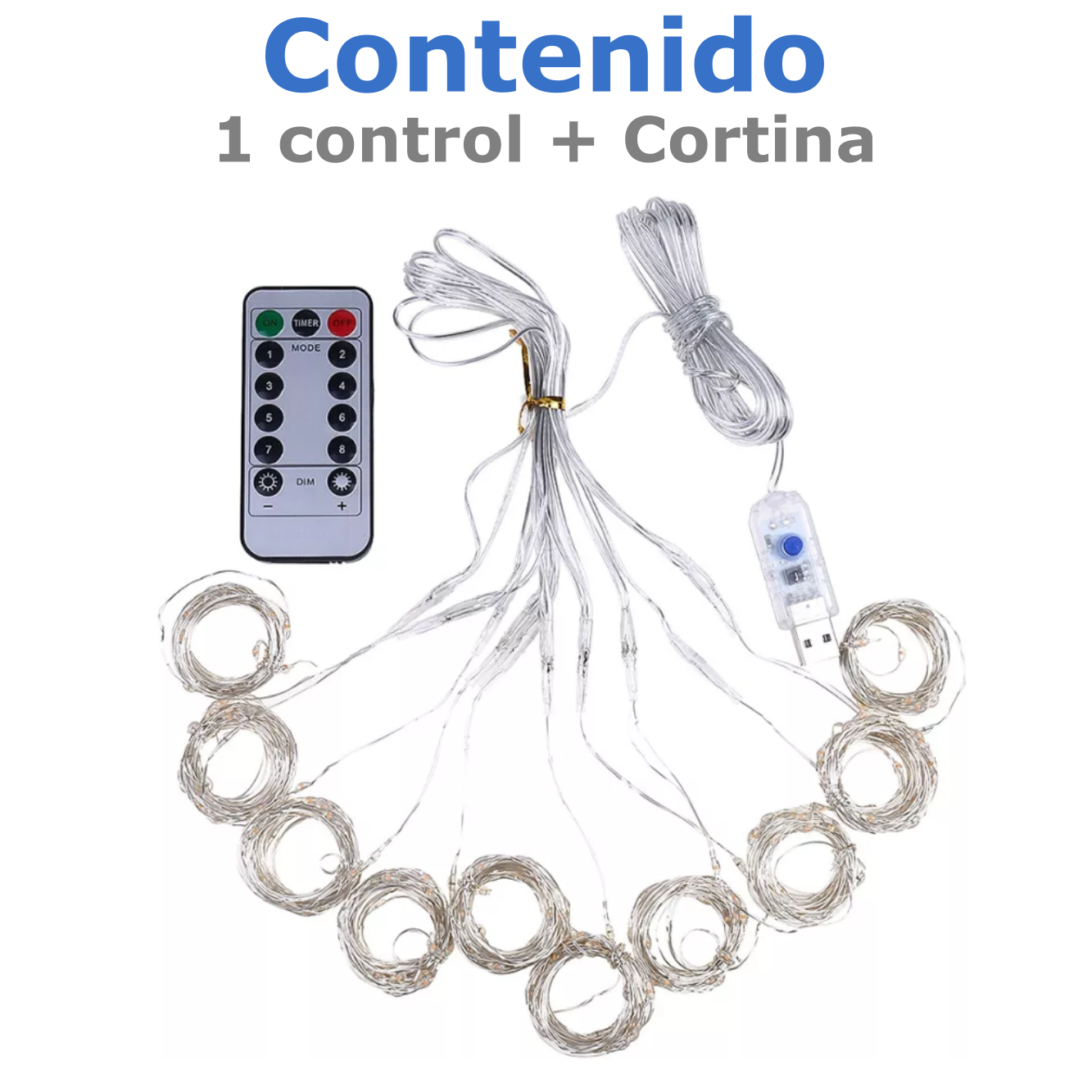 Series de Luces led de alambre Cortina 3x3mts multicolor con control remoto