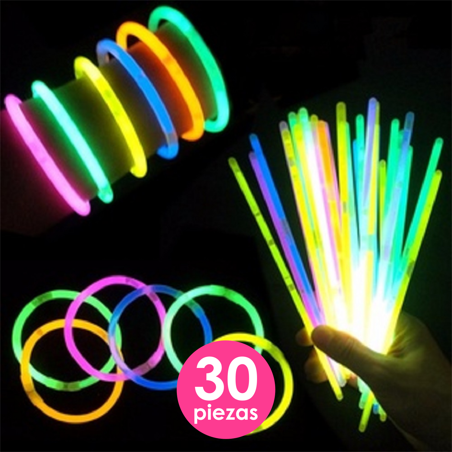 Paquete Fiesta Luminosa Foco Led Giratorio Lentes Led Pulseras Neon 44 pzs